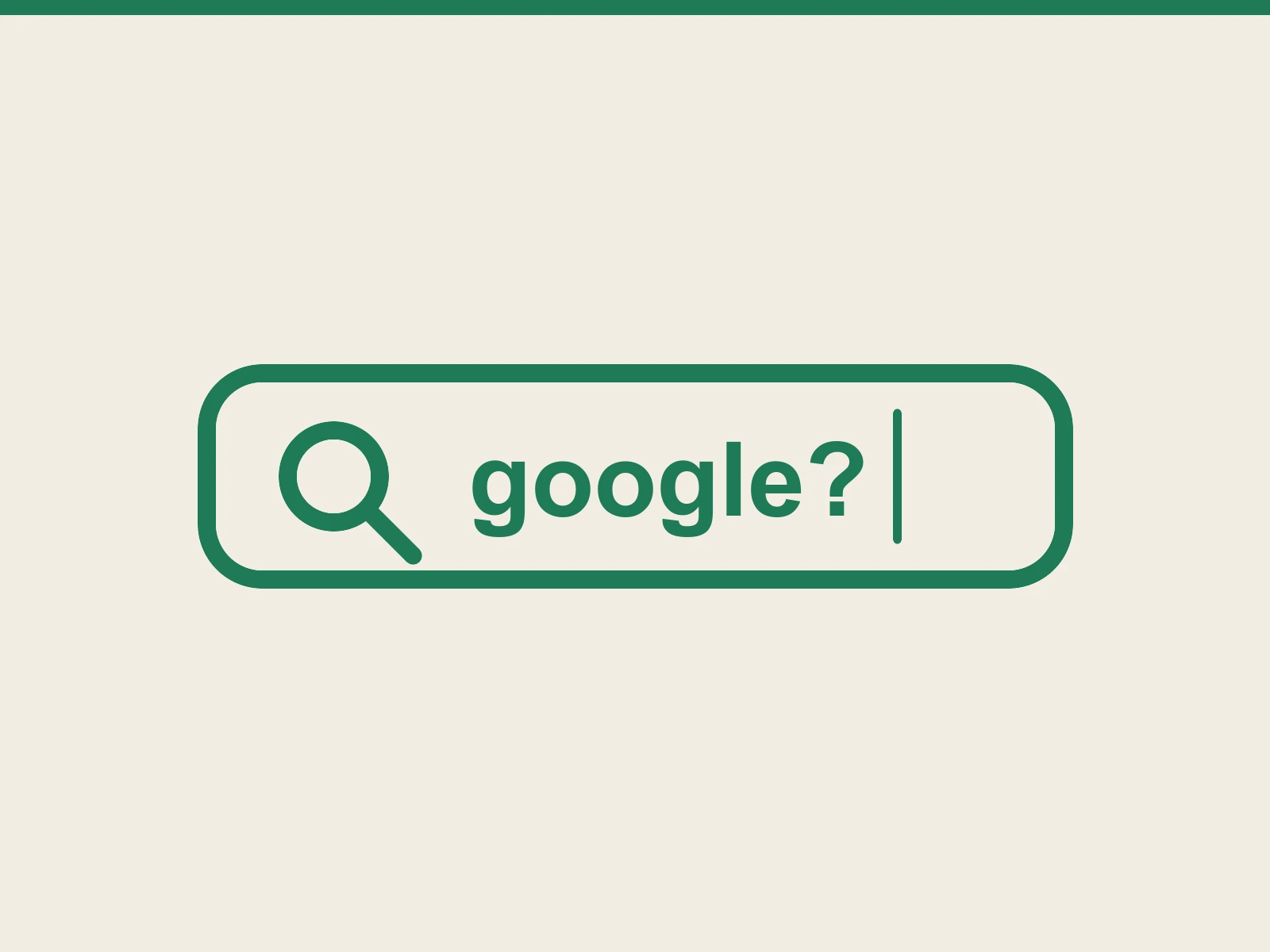 Eine Suchleiste mit Lupe, darin das Wort google und ein Fragezeichen